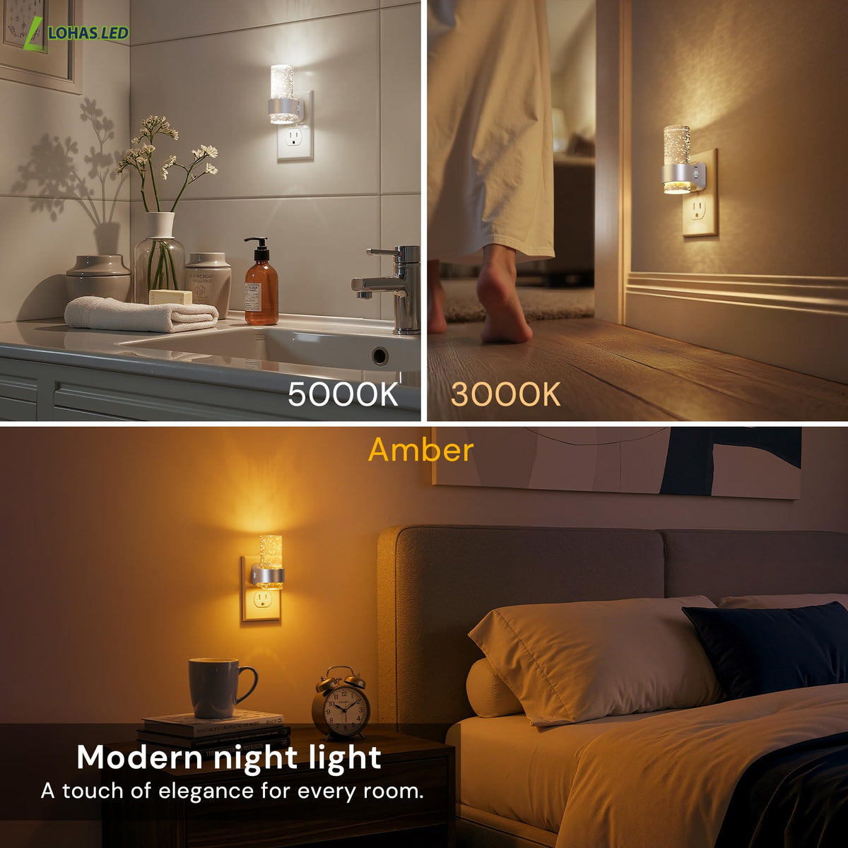 Night Lights Plug into Wall (Sliver Ring-3CCT-Mini / 4 Pack)