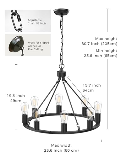 Wagon Wheel Chandelier (Black-1 / 24 inch)