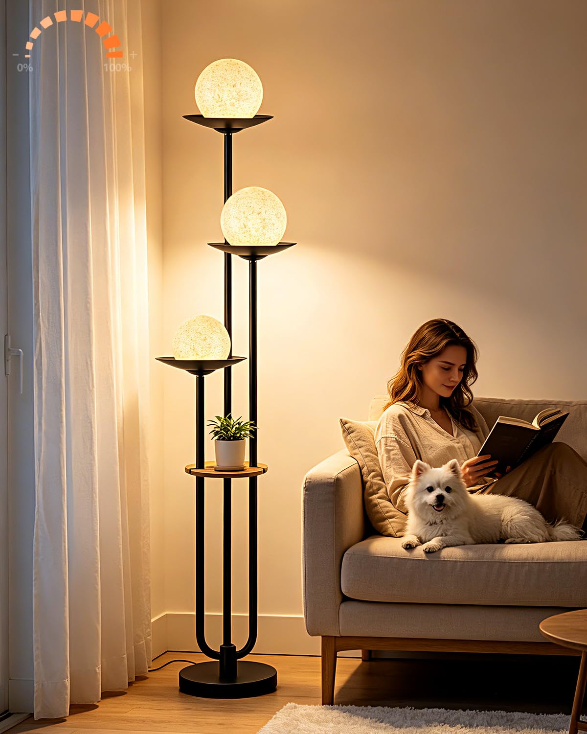 Globe Floor Lamp with Tray&Table 3 (Black-3UL1)