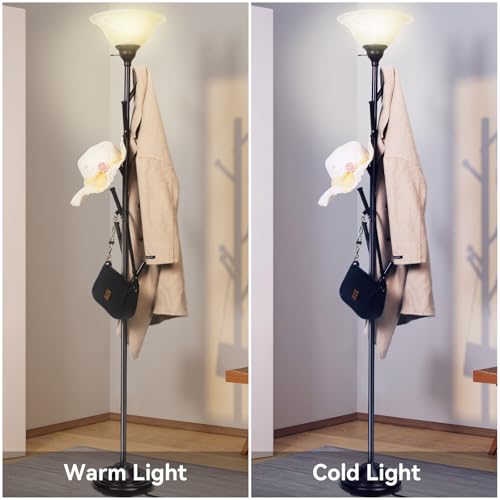 Standing Tall Lamp with Standing Coat Rack Tree (Lamp with Standing Coat - Brown)