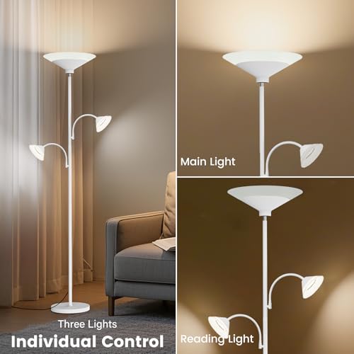 42W 3 Light Torchiere Floor Lamp (White)