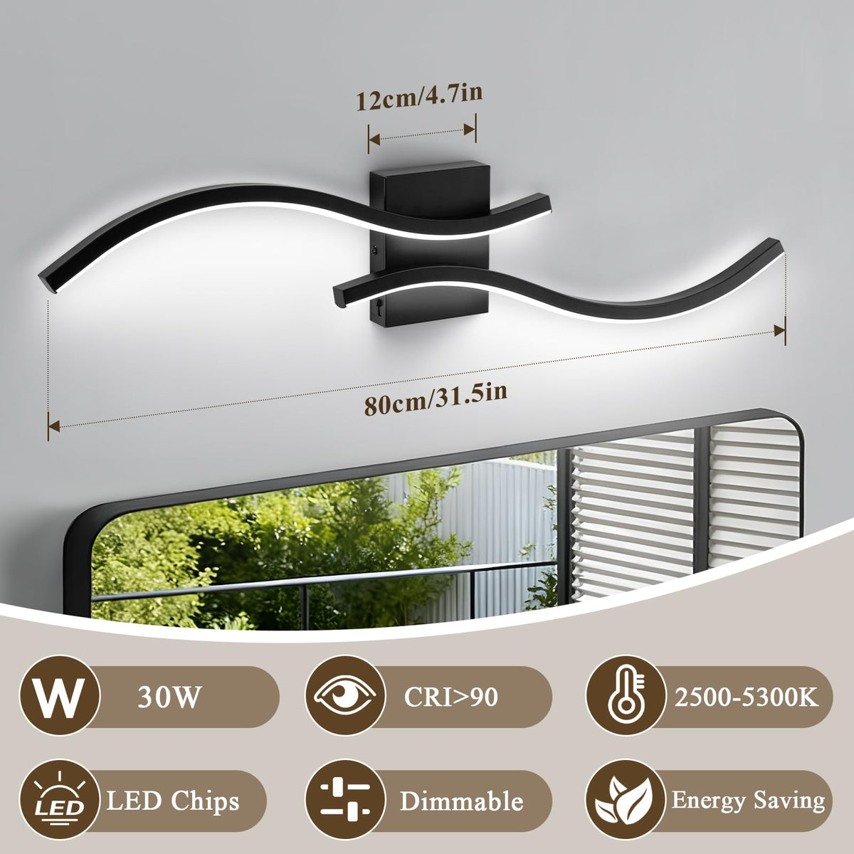 Bathroom Vanity Light Fixture (Black / 31.5inch)