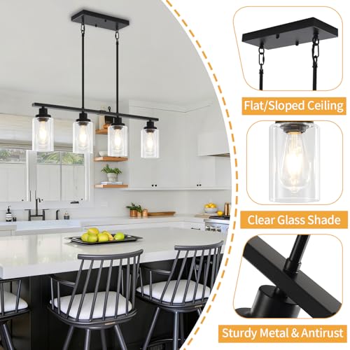 Modern Island Lights for Kitchen Black Dining Room Light Fixtures (4-Light Clear Black)