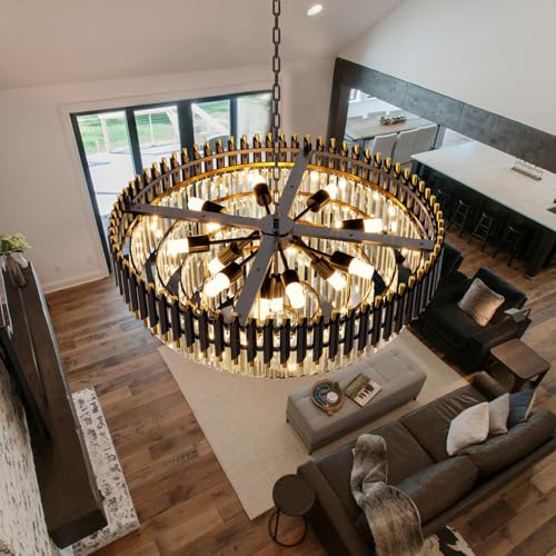 32 inch Black Gold Crystal Chandelier 6 (D32"XH19.6" Black)