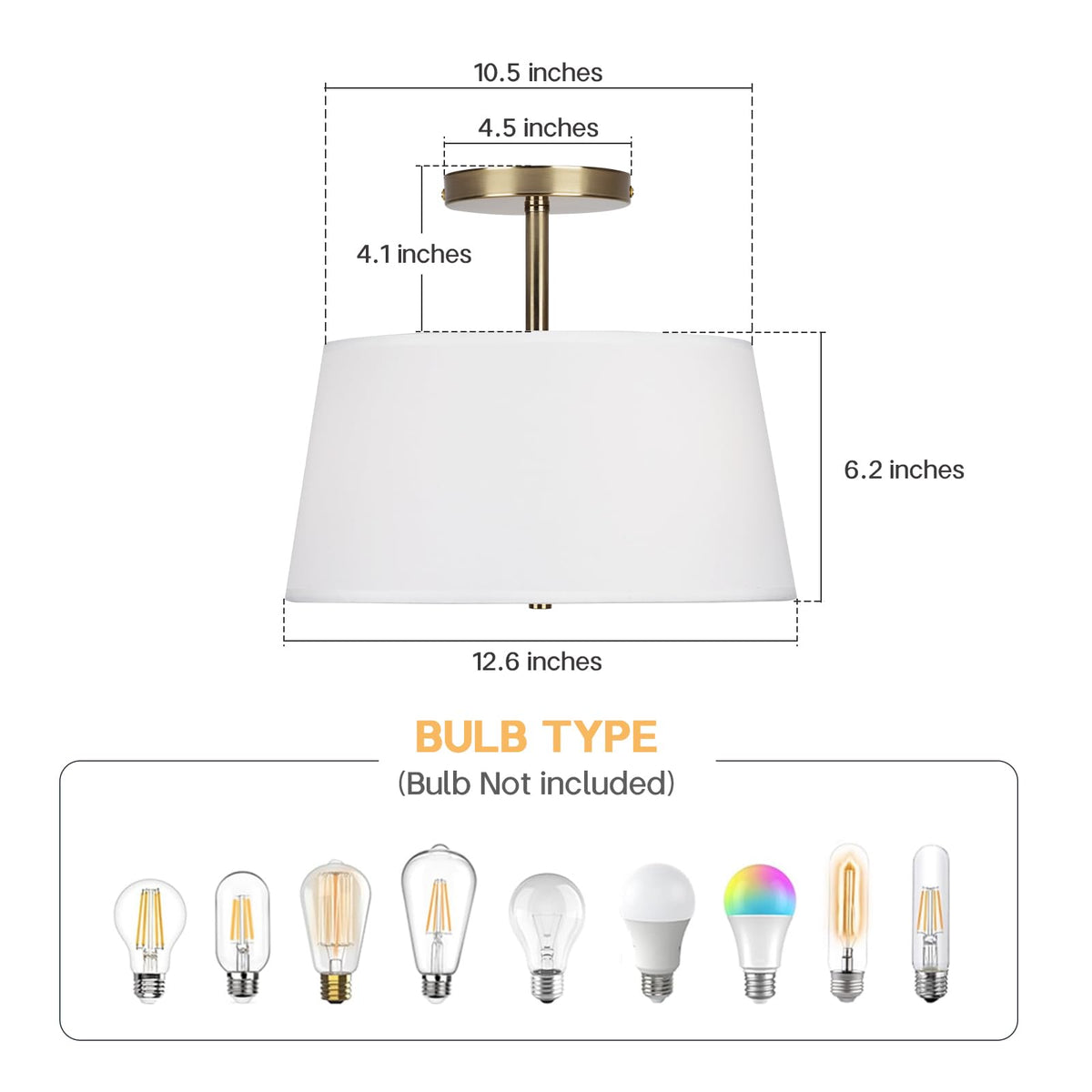 Modern Cone Shaped Semi Flush Mount Ceiling Light Fixture (Cone-White)