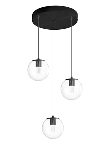 3 Light Small Chandelier LED Modern Glass Globe Pendant Light Chandeliers for Entryway Lighting Fixture Bedroom and Dining Room (Black-Clear / Globe 3-Light)