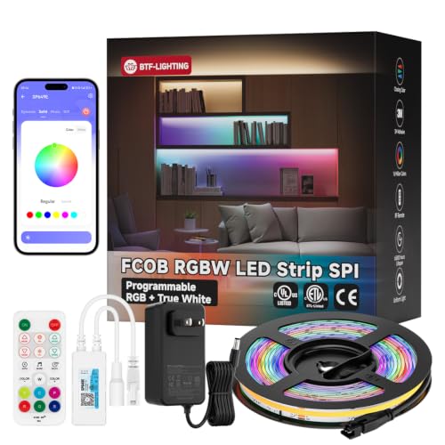 WS2814 Smart IC RGB+Warm White 3000K COB LED Strip Light Kit (16.4FT(Kit)-Compatible with Bluetooth app)