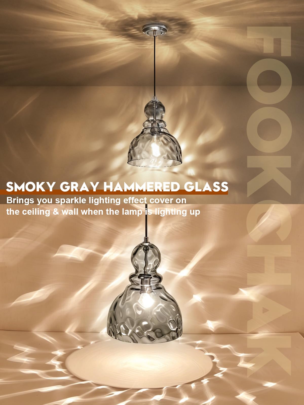 10in Modern Hammered Glass Pendant Light Smoked Grey Kitchen Island Lights (Smoky Grey)