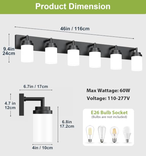 Bathroom Light Fixtures (Black-White Shade / 6-Light)