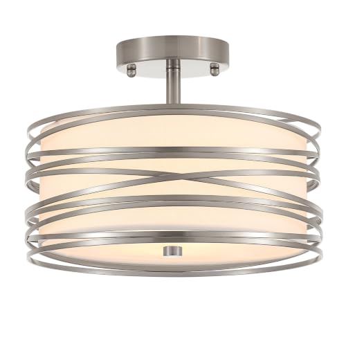 Modern Linen Semi Flush Mount Ceiling Light Fixture