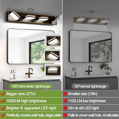 360° Rotate LED Bathroom Vanity Light Fixtures (Oil Rubbed Bronze, Natural White / 4-Light, 27-Inch)