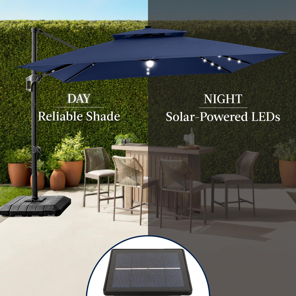 9x12ft LED Cantilever Patio Umbrella w (9x12ft / Navy Blue)