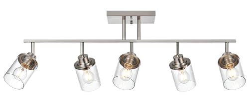 5-Light Wall/Ceiling Track Lighting Kit in Brushed Nickel Semi Flush Mount Ceiling Light with 5 Rotatable Light Heads Modern Vanity Lights for Bathroom, Clear Glass Shade (Brushed Nickel / 5-Light)
