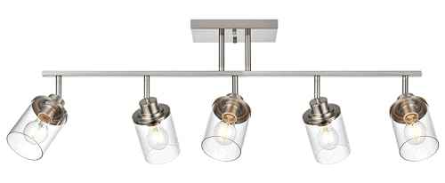 5-Light Wall/Ceiling Track Lighting Kit in Brushed Nickel Semi Flush Mount Ceiling Light with 5 Rotatable Light Heads Modern Vanity Lights for Bathroom, Clear Glass Shade (Brushed Nickel / 5-Light)