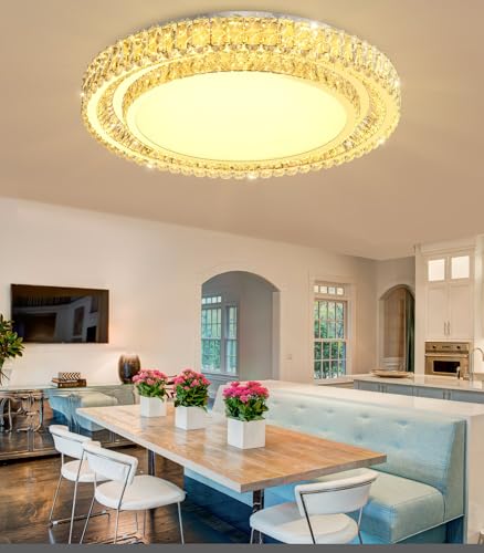 Modern Crystal Chandeliers for LED Dimmable Pendant Lighting Flush Mount Light Living Room