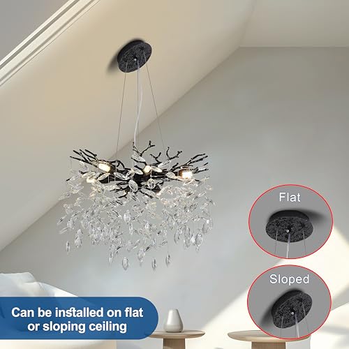 Modern Crystal Tree Branches Chandelier (Black / Round 18")