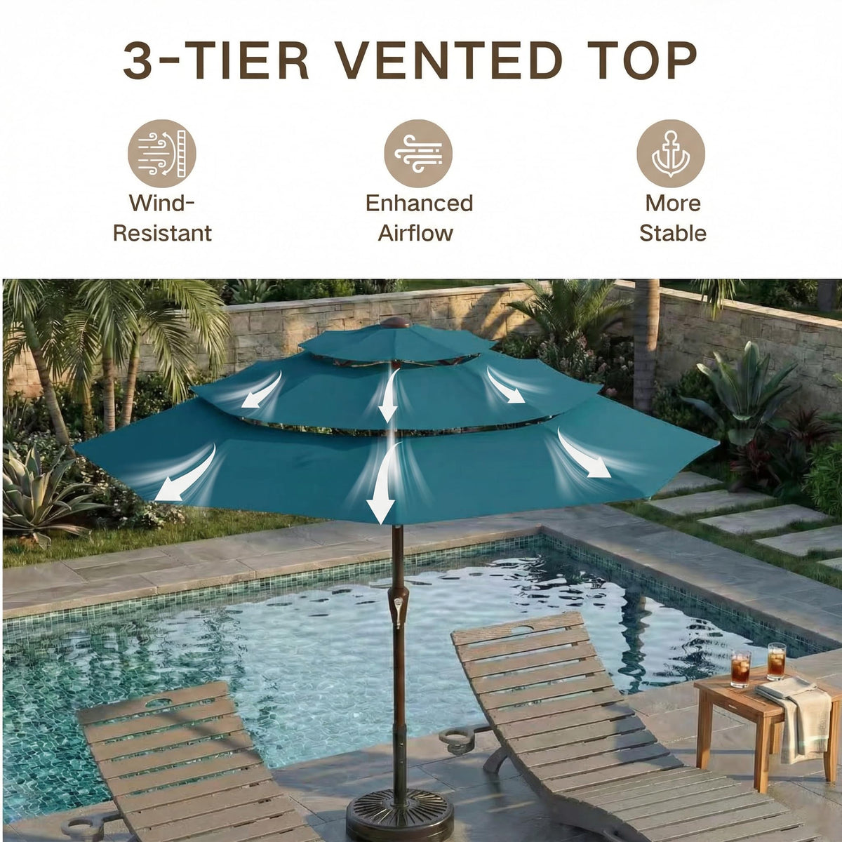 9ft 3 Tier Patio Umbrella (Lake blue / 9 FT)