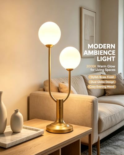 Globe Gold Table Lamp for Bedroom Gift Dimmable G9 Bulbs Included (04-Gold-Globe-2U)