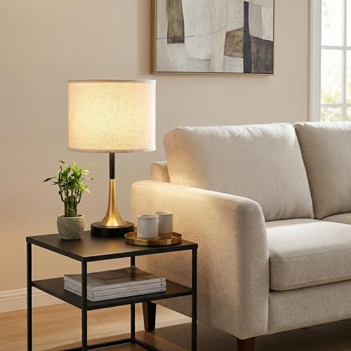16.5'' Modern Table Lamps Set of 2 with Gold Metal Base and Linen Shade