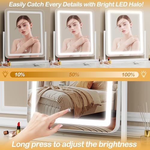 17.2 x 13.6 in Lighted Makeup Mirror (White / 17.2"L x 13.6"W)
