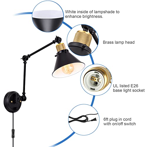 Wall Sconce Plug in (Black / 1 Pack- (Switch))