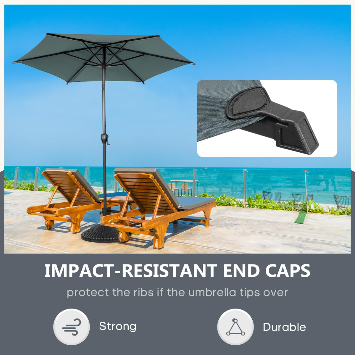 7.5FT Lyon Outdoor Patio Umbrella Outdoor Table Umbrella with Push Button Tilt and Crank Market Umbrella 6 Sturdy Ribs UV Protection Waterproof for Garden Deck Backyard Pool Grey (7.5 FT(6 Ribs) / Grey)
