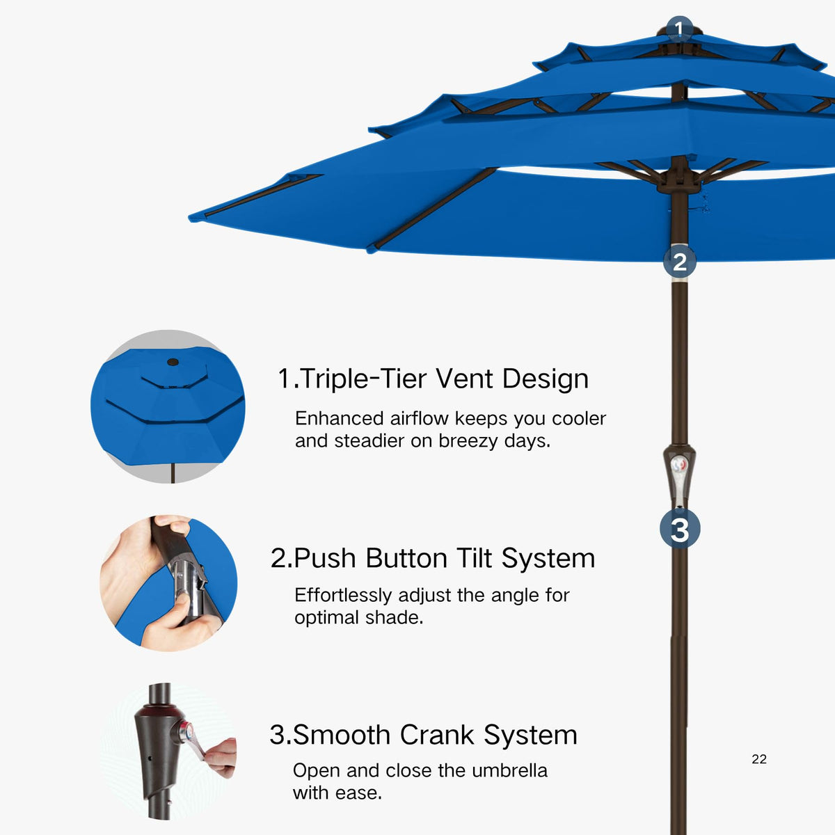 10ft 3 Tier Patio Umbrella (Royal blue / 10 FT)
