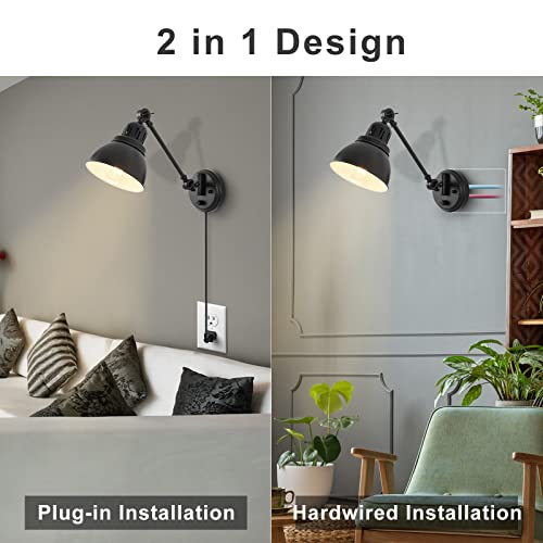 1 Pack Plug in Wall Sconce with Remote Control (Black-1 PACK(Bulb+Remote))
