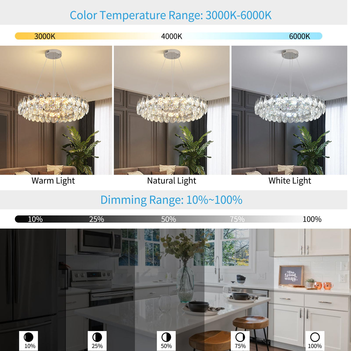 Modern Round Crystal Chandelier 24 Inch Chrome Dimmable LED Crystal Ring Chandelier 4 (6801-60 Chrome)