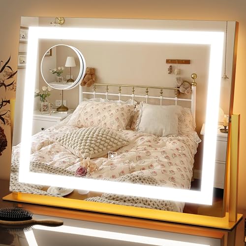 Vanity Mirror with Lights 22''x18'' Makeup Mirror with Lights (Gold / 22"L x 18"W)