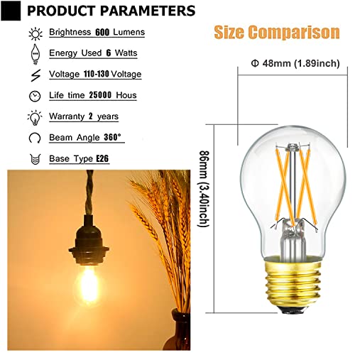 Dimmable E26 LED Bulb 6W Equal 60W Vintage LED Edison Bulb AC120V 2700K A15 LED Bulb for Ceiling Fan (6w=60w 2700k A15)