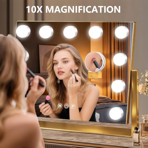 Vanity Mirror with Lights (Gold / 17"L x 13"W)