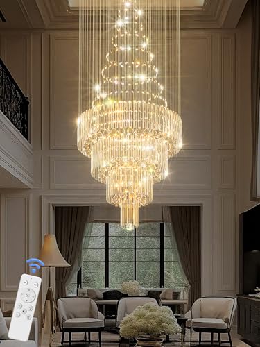 D32 x H79'' Modern Crystal Chandelier for High Ceiling Large Foyer Chandeliers for Living Room Entryway Staircase Villa (Silver / D32"X H79")