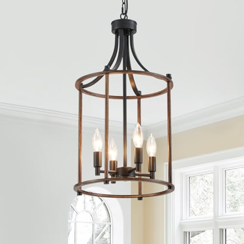 Farmhouse Chandeliers for Dining Room (Black Wood Grain)