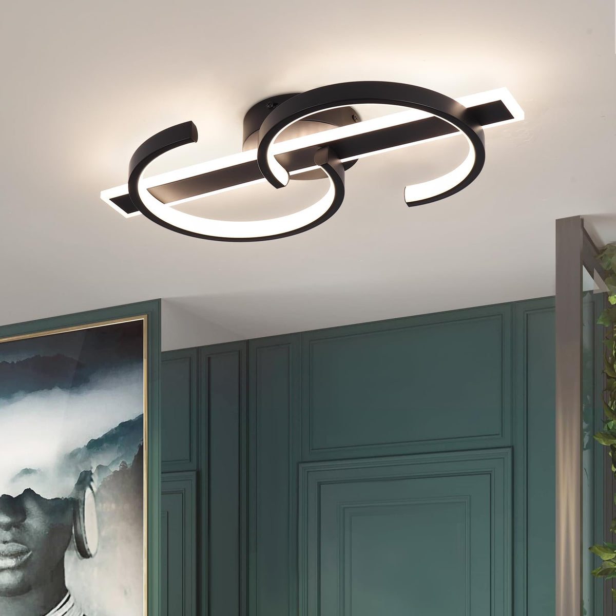 Modern LED Ceiling Light 60W Black Hallway Light Fixtures 4000K Aluminum Long Flush Mount LED Ceiling Lamp for Hallway (Black,17.7Inch)
