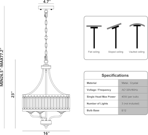 Brushed Nickel Crystal Chandelier (Brushed Nickel / 15.75''/3-Light)