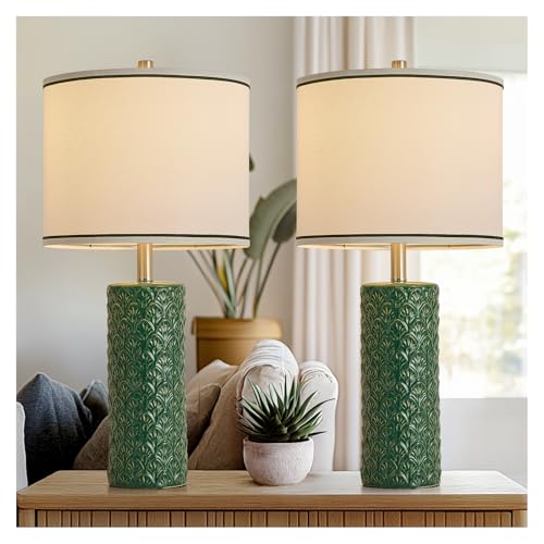 27" Farmhouse Table Lamp Set of 2 for Living Room Bedroom (Green / 27")