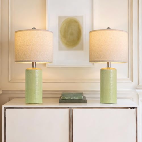 Small Table Lamps Set of 2 for Living Room 20.25" Green Lamps Bedside Lamps (Light Green)