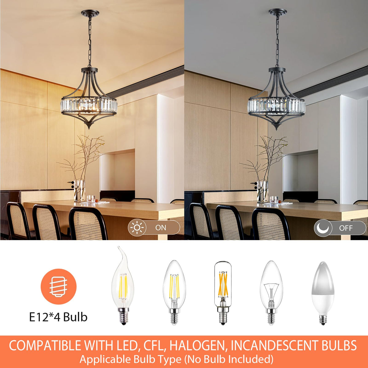 Black Crystal Chandeliers for Dining Room (15.7" Black)