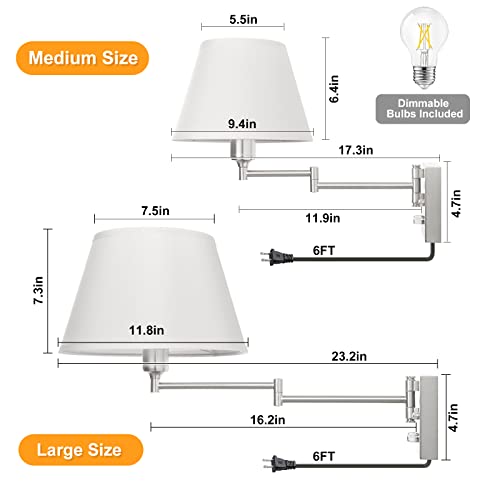 Dimmable Wall Sconce Plug in (White / Large)