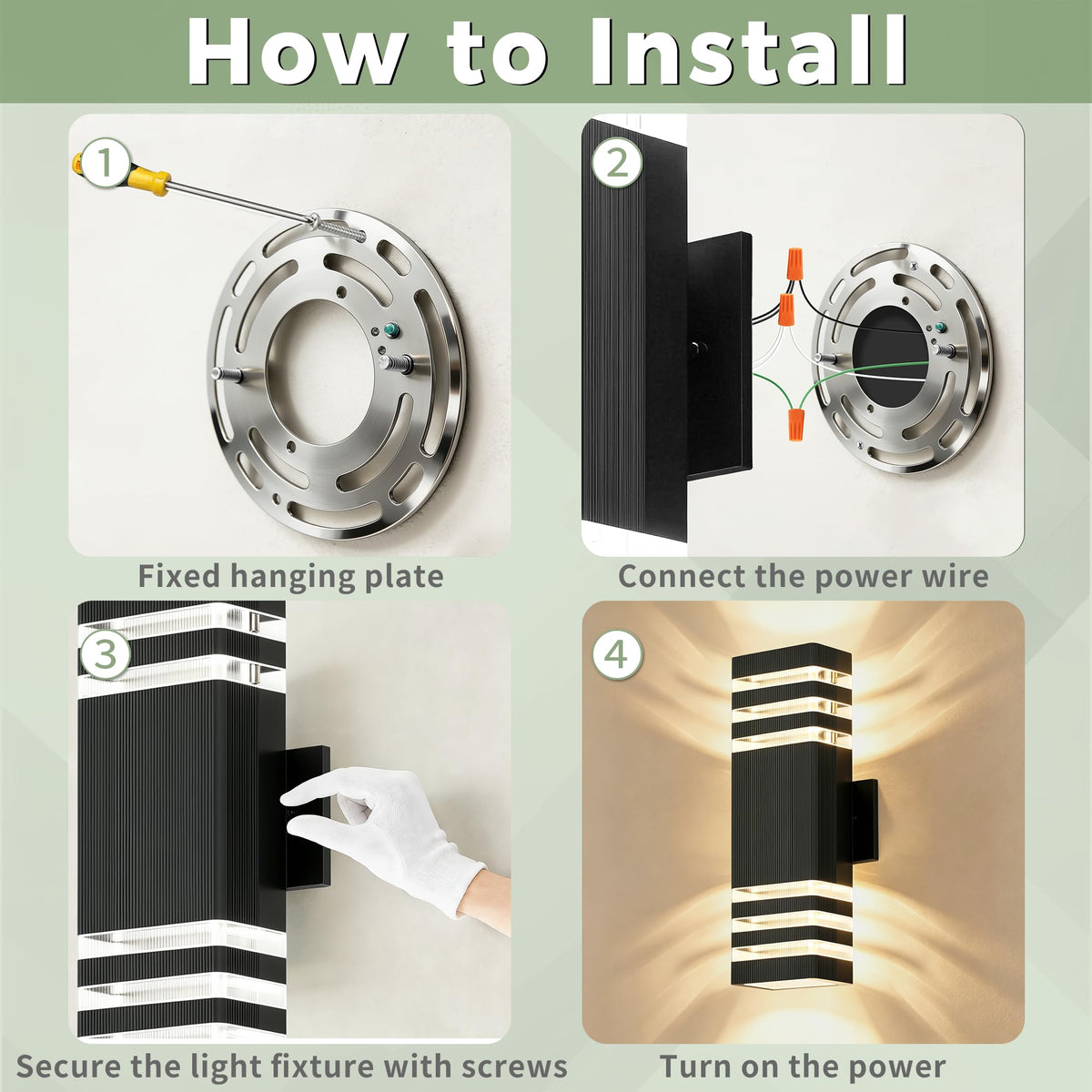 Outdoor Wall Lights (3 Layer / 4 Packs-Black)