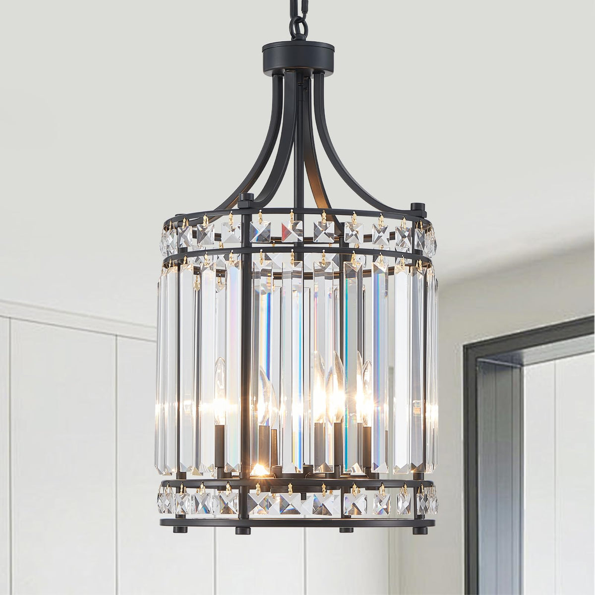 Lantern Crystal Chandeliers for Dining Room (Black)