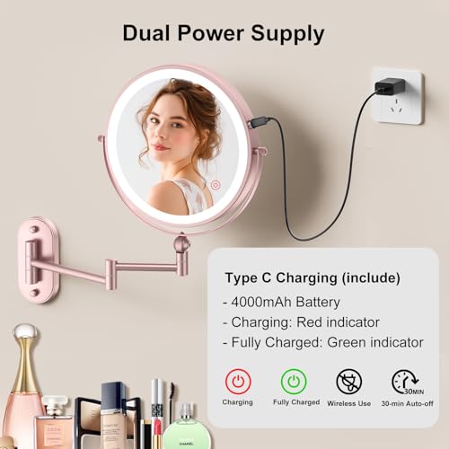 9" Wall Mounted Lighted Makeup Mirror
