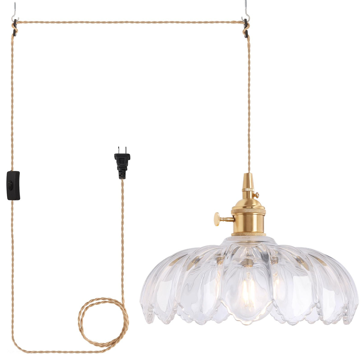Plug in Pendant Light Hanging Light Fixtures with Plugin Cord On (Yellow Clear)