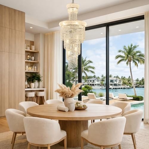 14 Light Spiral Crystal Chandelier Chrome Finish for Foyer Entryway Living Room Dining Room 36'' H X 16'' W X 16'' D (Chrome / 36'' H X 16'' W X 16'' D)
