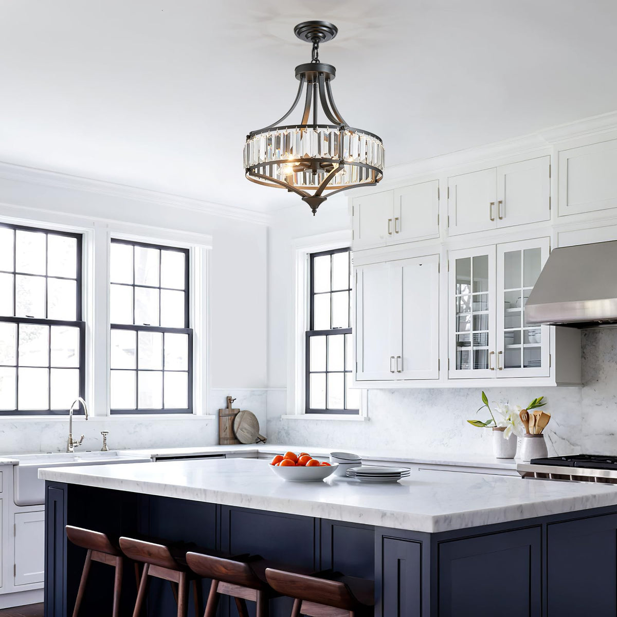 Black Crystal Chandeliers for Dining Room (15.7" Black)