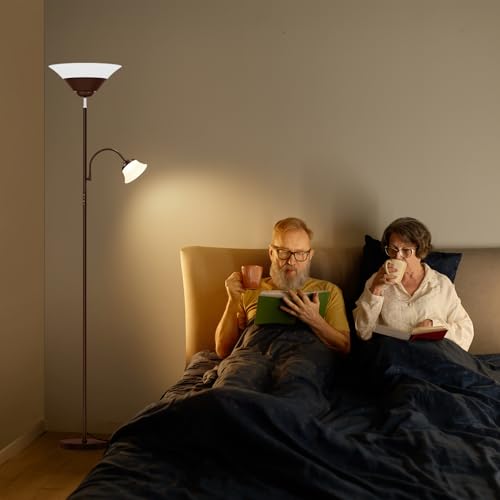2-in-1 Torchiere Floor Lamp, 34W Super Bright LED Standing Lamp with Remote & Touch Control, 72" Dimmable Adjustable Corner Reading Lamp for Living Room, Bedroom, Office, Brown (Brown)
