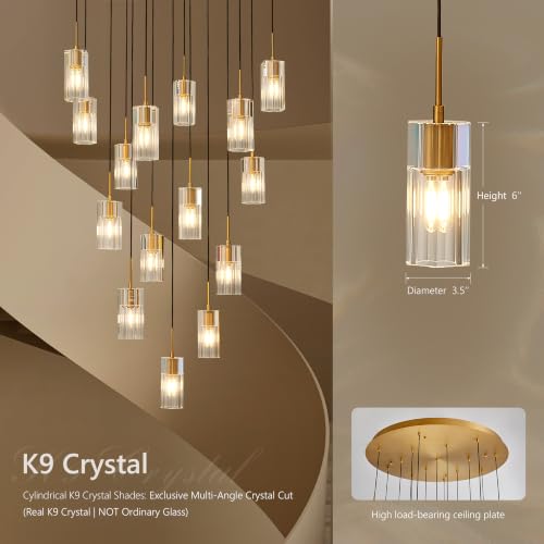 Modern Raindrop Brass Crystal Chandelier for Foyer High Ceilings (Brass / Round-15 Lights)