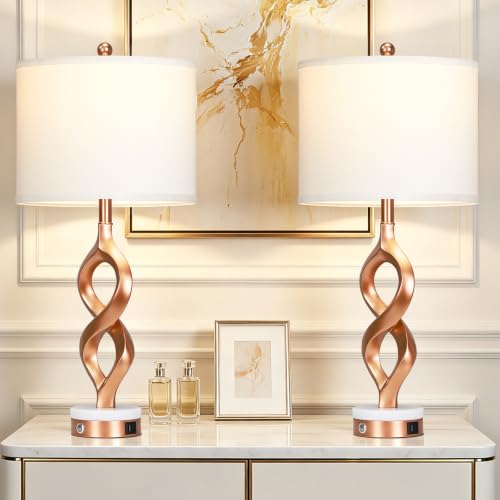 30" Tall Rose Gold Table Lamps Set of 2 for Living Room & Bedroom (Rose Gold (2 Pack))