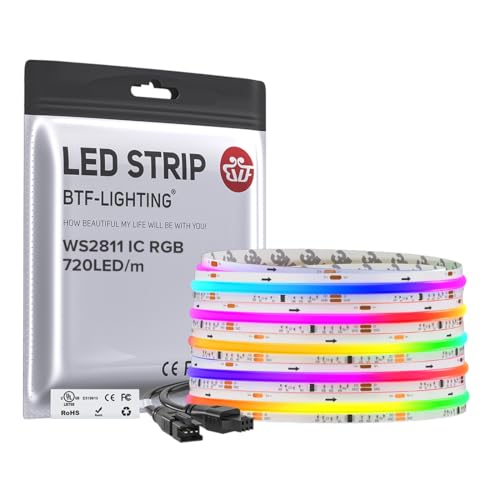 16.4FT WS2811 Smart IC RGB DC12V FCOB COB LED Strip Light (White PCB / 16.4FT)